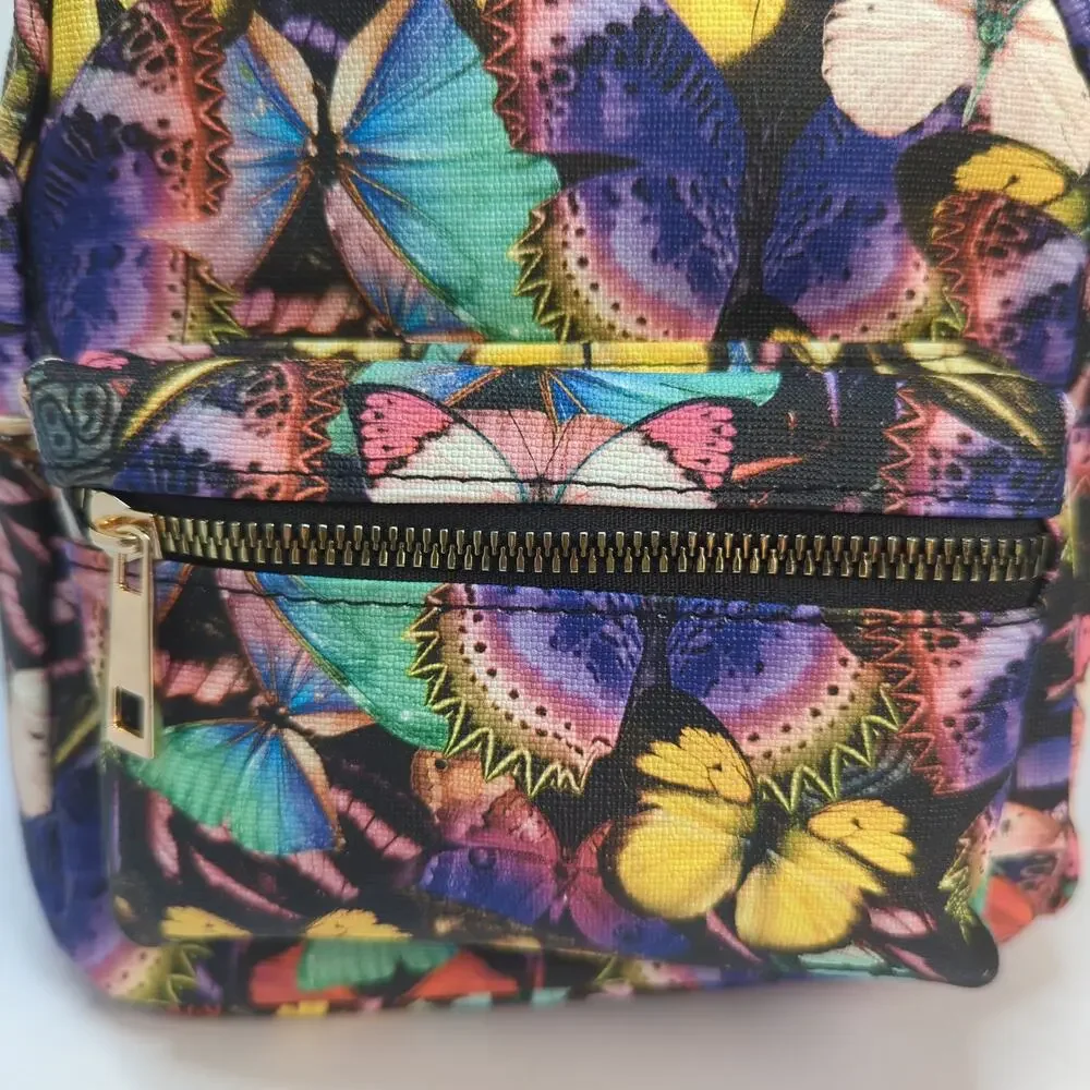 Colorful Butterfly Mini Backpack Purse Gold Tone Hardware